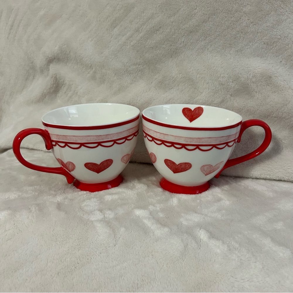 NEW Set of 2 Potter’s Studio Red & Pink Hearts Valentine’s Day 18oz Mugs